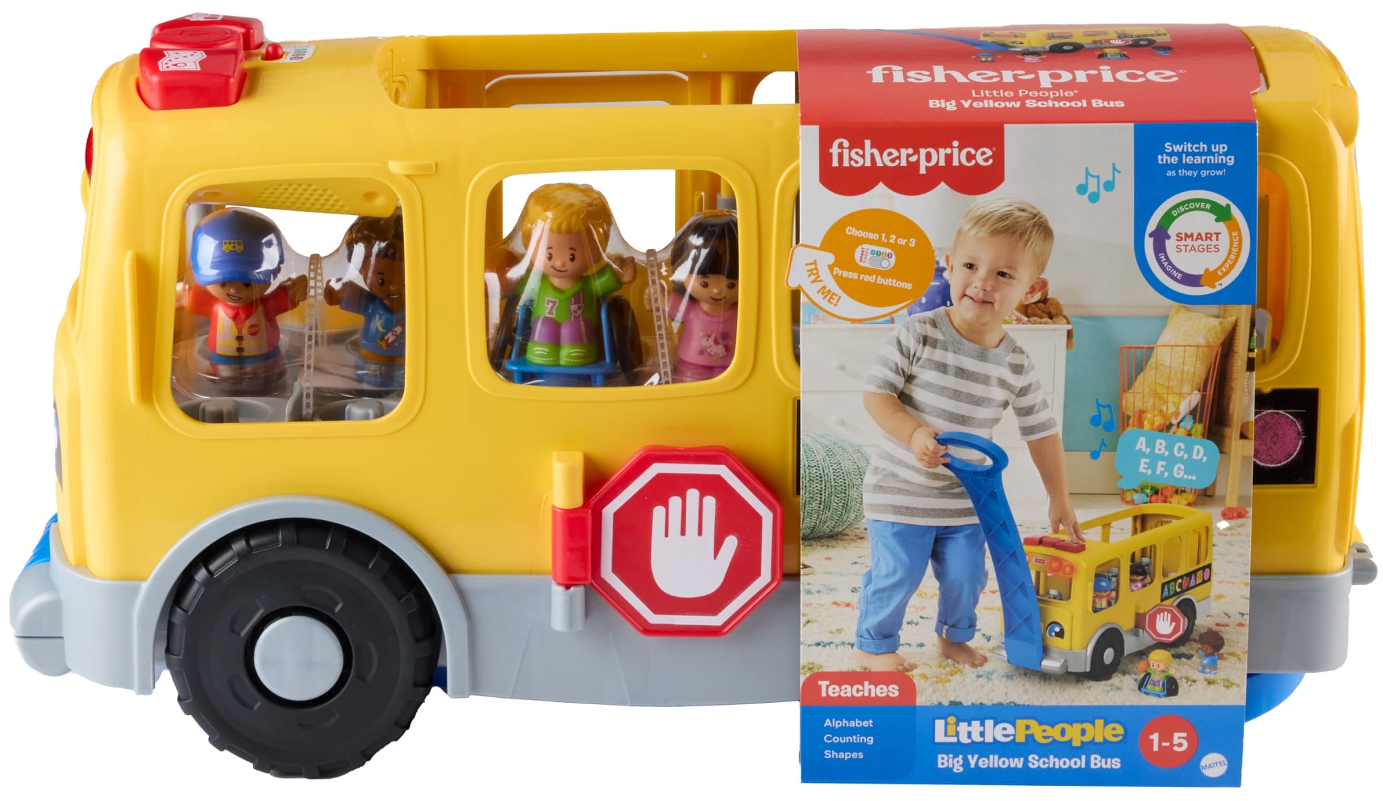 Fisher-Price Little People Big Yellow School Bus Pull-Along Toddler Learning Toy. Multilanguage Version - Image 6
