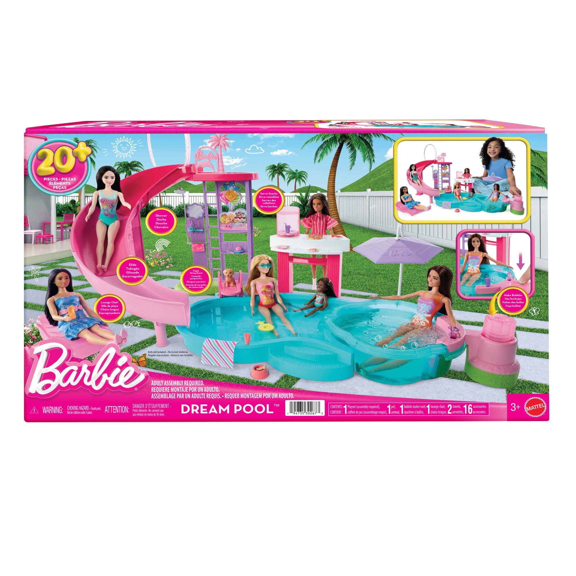 Barbie-Coffret Piscine de Rêve-Toboggan. Jacuzzi. + de 20Accessoires - Image 6