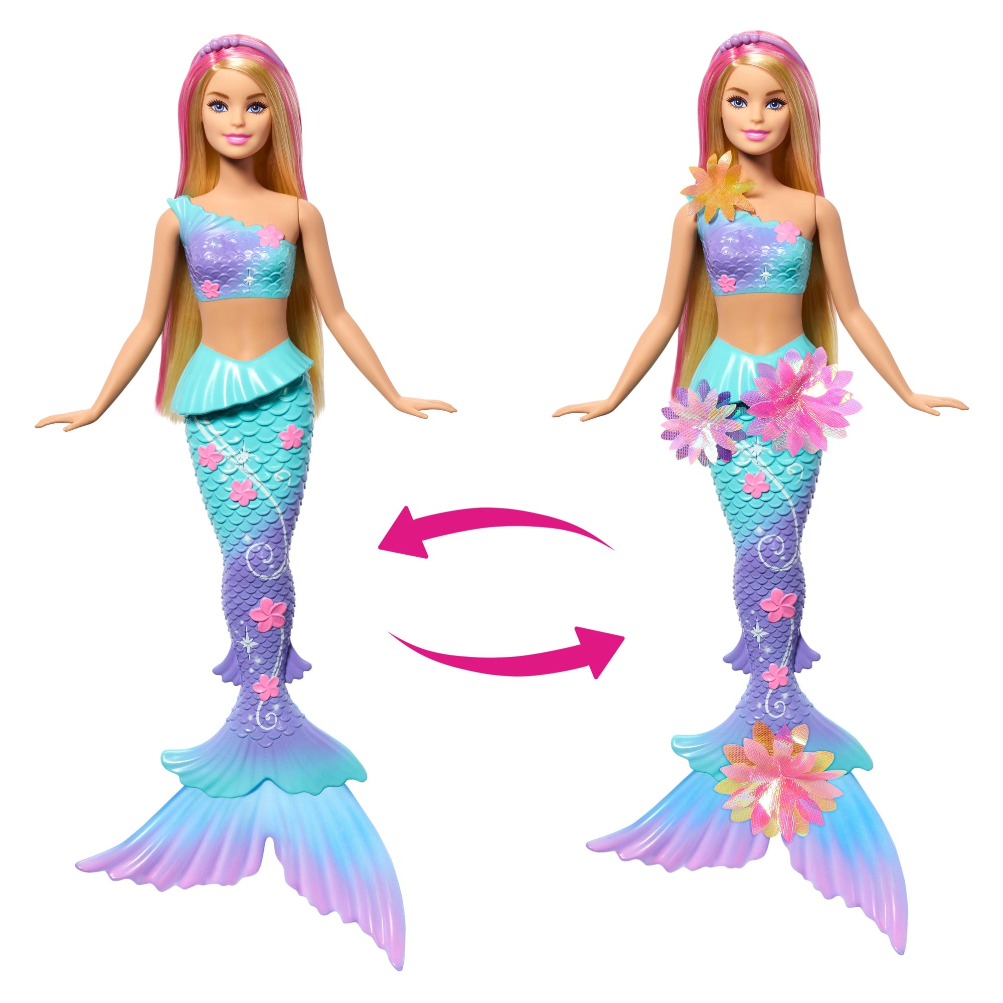 Barbie Fantasia Boneca Sereia com Transformação de Flor Cabelo Rosa - Image 4