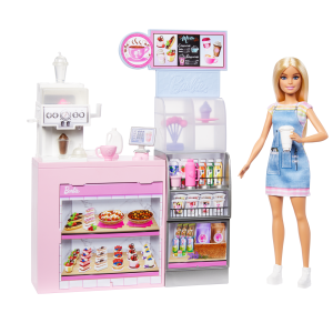 Barbie  Coffret de Jeu  Café. Poupée Barista Blonde. 10+Accessoires