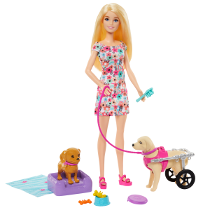 Barbie  Poupée. Chiot et Chien Dans Un Fauteuil Roulant. Accessoire