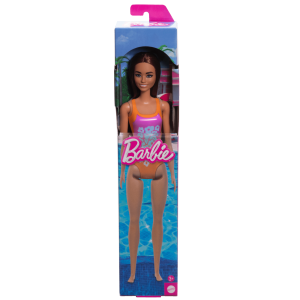 Barbie  Poupée Plage  Cheveux Brun Clair. Maillot Rose et Orange