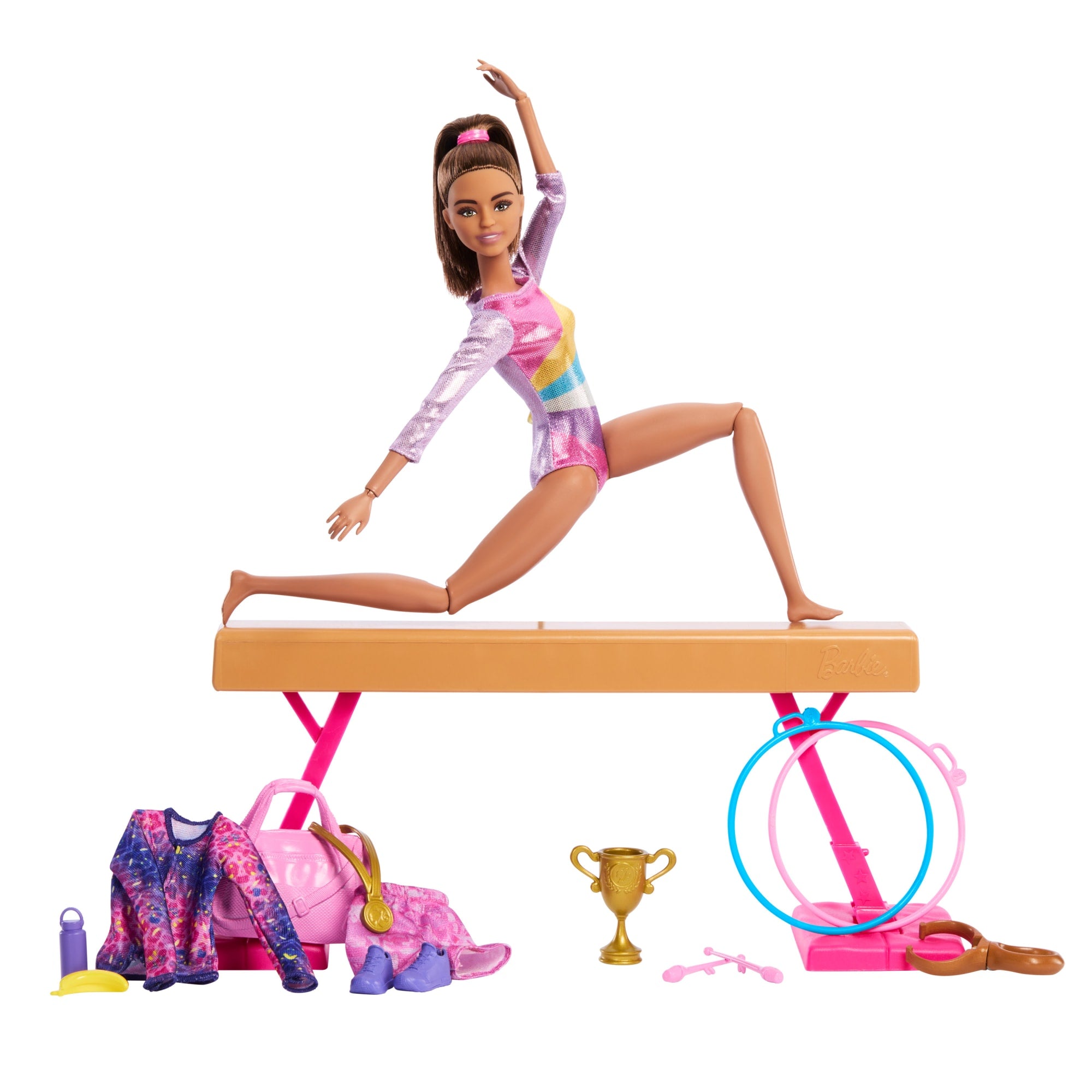 Barbie Coffret de Jeu Gymnaste. Poupée Mode. Brunette. 10Accessoires - Image 5