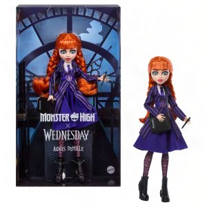 Monster High X Wednesday Collectible Doll. Agnes Demille With Purple Uniform And Accessories