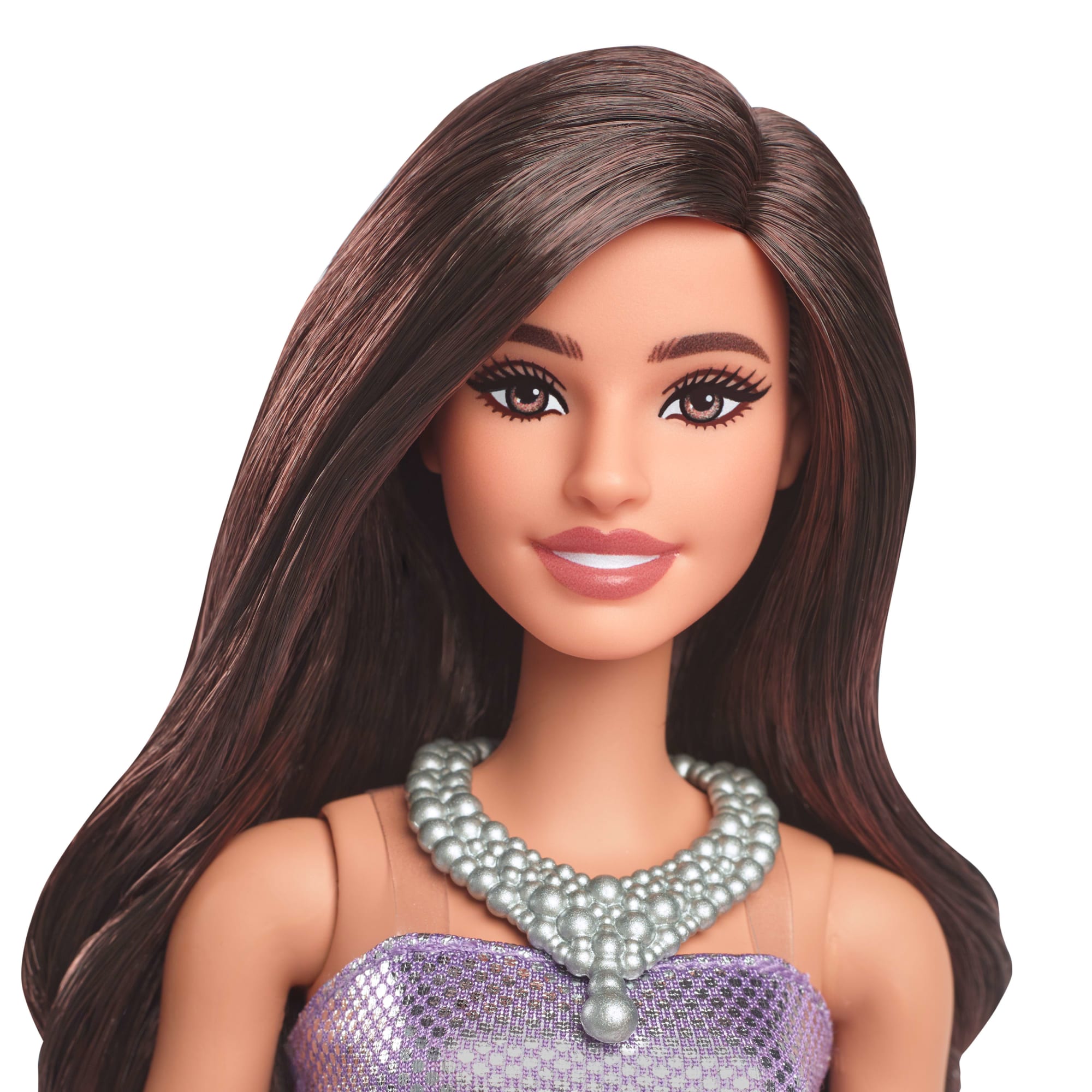Barbie Fashionistas Doll #234 in Sequined Purple Dress And Silvery Accessories. Brown Hair - Image 3