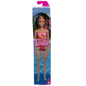 Barbie  Poupée Plage  Cheveux Blonds. Maillot Rose à Imprimé Palmiers